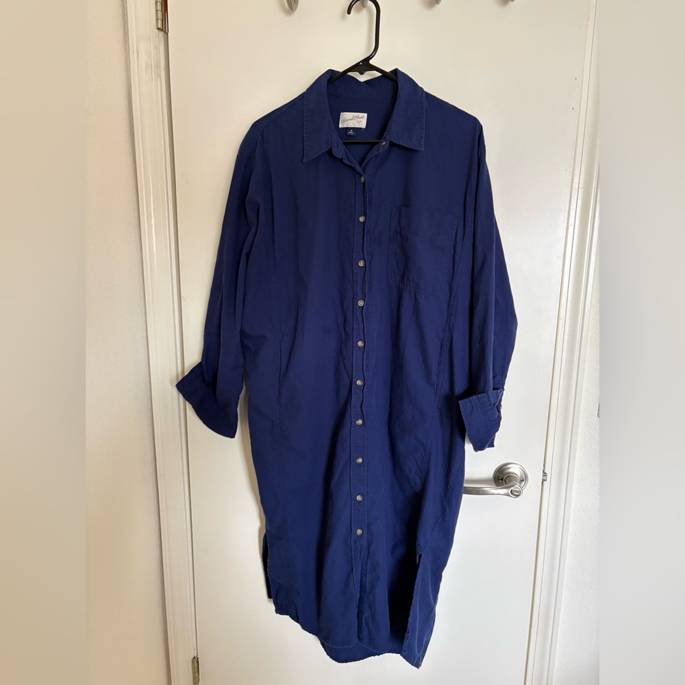 Universal Thread Navy Blue Long Sleeve Button-Down Midi Shirt Dress Medium